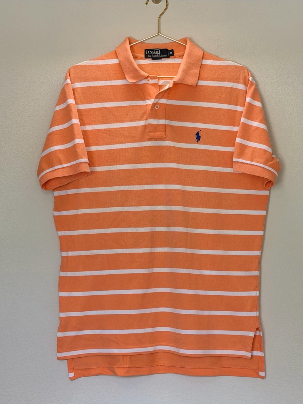 Ralph Lauren Orange and White Striped Polo with Blue Pony